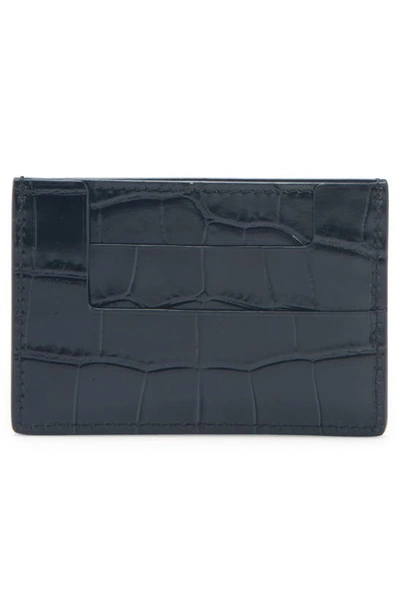 Tom Ford T-line Croc Embossed Leather Card Holder In Black