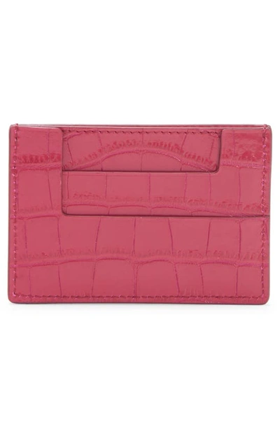 Shop Tom Ford Croc Embossed Patent Leather Card Holder In Rose Red