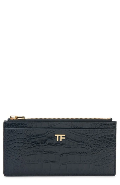 Shop Tom Ford Croc Embossed Patent Leather Wallet In Black