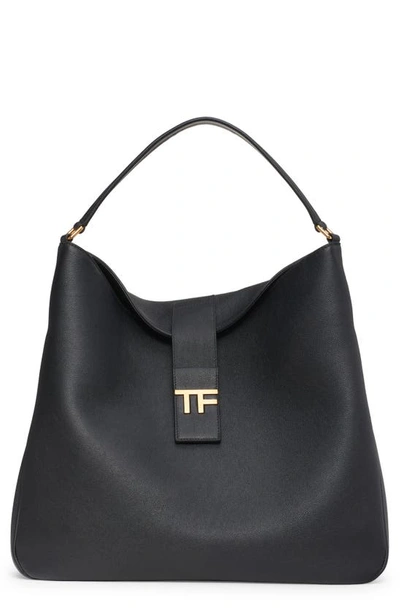Shop Tom Ford Medium Grained Leather Hobo In Black