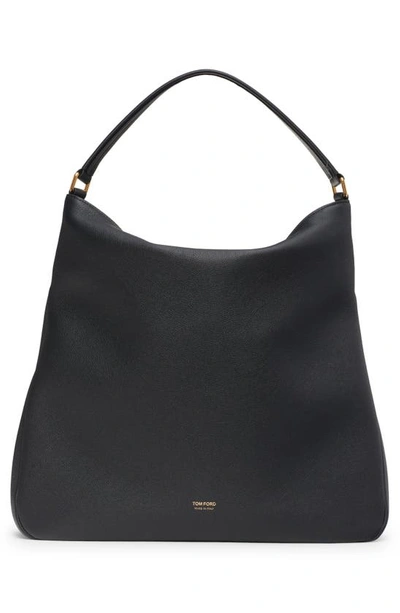 Shop Tom Ford Medium Grained Leather Hobo In Black