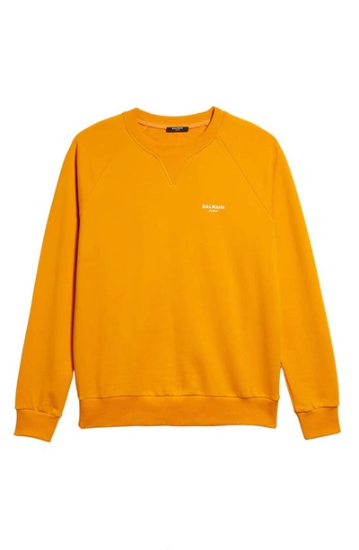 Shop Balmain Flocked Logo Cotton Sweatshirt In Bright Orange/ White
