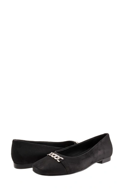 Trotters Harmony Flat In Black Suede