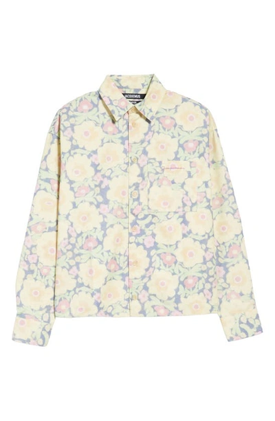 Shop Jacquemus La Chemise Papier Floral Button-up Work Shirt In Print Yellow Flowers 2ag