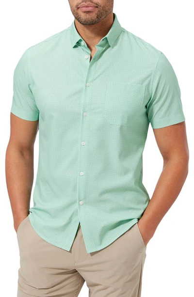 Shop Mizzen + Main Leeward Regular Fit Geo Print Short Sleeve Performance Button-up Shirt In Baltic Dot Print