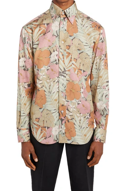 Shop Tom Ford Dusty Hibiscus Fluid Fit Button-down Shirt In Combo Mil Pink