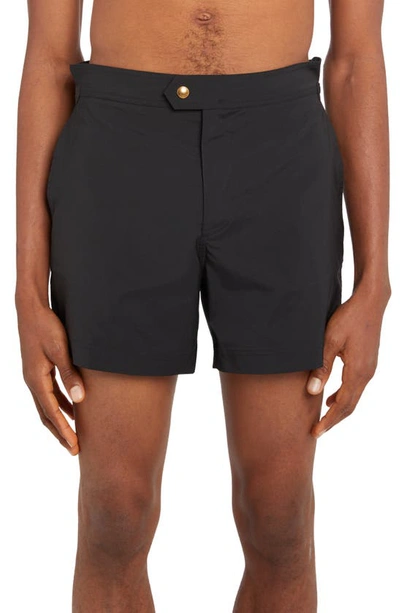 Shop Tom Ford Compact Poplin Swim Trunks In Black