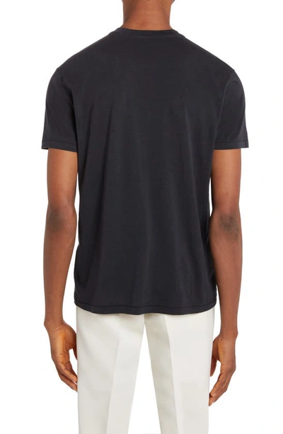Tom Ford Black Basic Crewneck T-shirt With Tonal Stitching In Cotton Blend Man In Black
