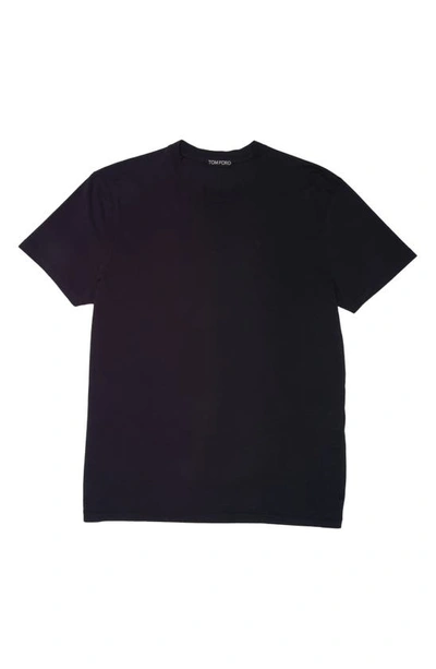 Tom Ford Black Basic Crewneck T-shirt With Tonal Stitching In Cotton Blend Man In Black