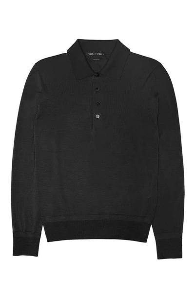 Shop Tom Ford Fine Gauge Wool Polo Sweater In Black