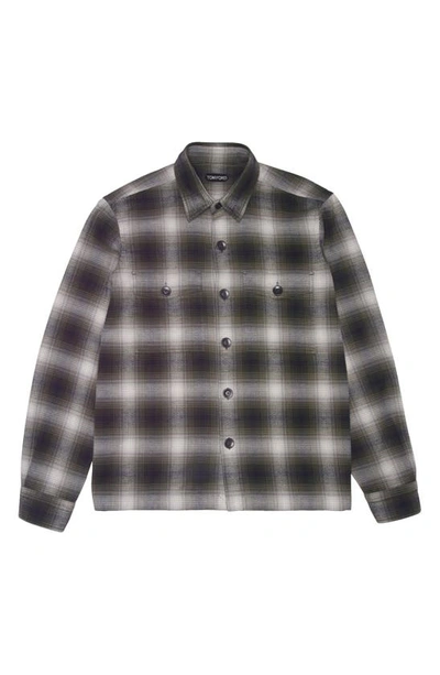 Shop Tom Ford Ombré Plaid Cotton Shirt Jacket In Combo Grey