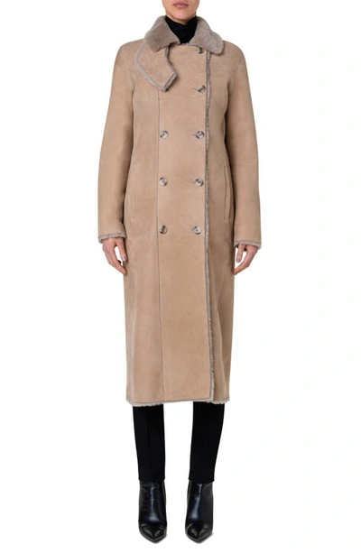 Shop Akris Punto Double Breasted Genuine Shearling Leather Coat In 033 Malt