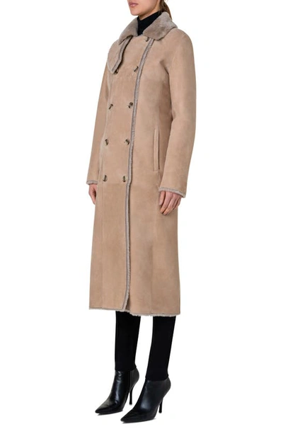 Akris Punto Double Breasted Genuine Shearling Leather Coat In 033 Malt