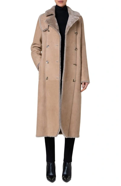 Akris Punto Double Breasted Genuine Shearling Leather Coat In 033 Malt