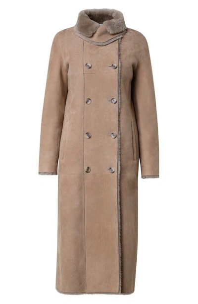 Shop Akris Punto Double Breasted Genuine Shearling Leather Coat In 033 Malt