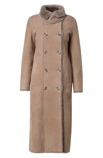 Akris Punto Double Breasted Genuine Shearling Leather Coat In 033 Malt