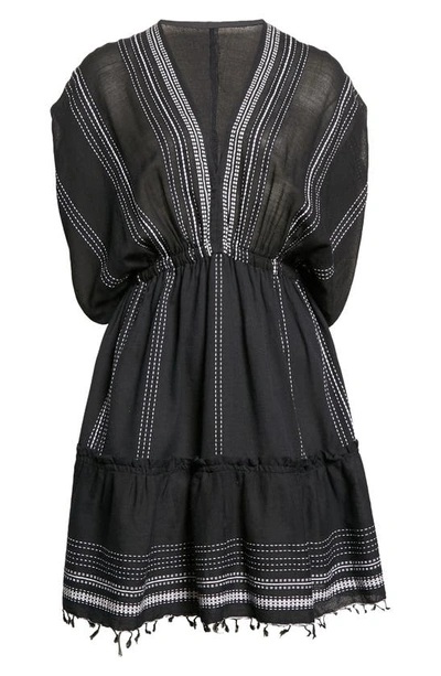 Lemlem Leliti Short Plunge Neck Dress In Black