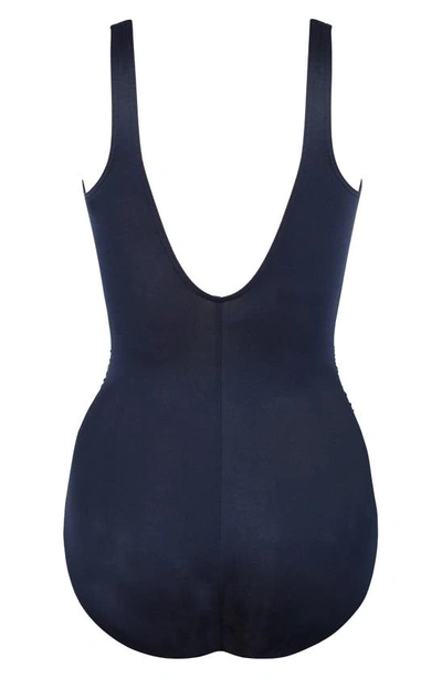 Shop Miraclesuit Silver Shore Temptress One-piece Swimsuit In Midnight Blue/ White