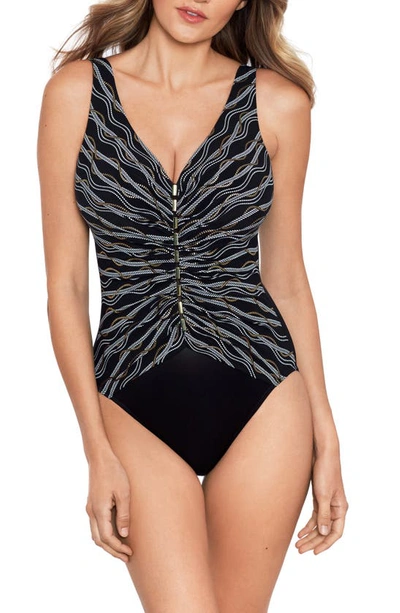 Shop Miraclesuit Linked Charmer One-piece Swimsuit In Black/ Multi
