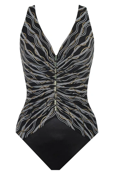 Shop Miraclesuit Linked Charmer One-piece Swimsuit In Black/ Multi