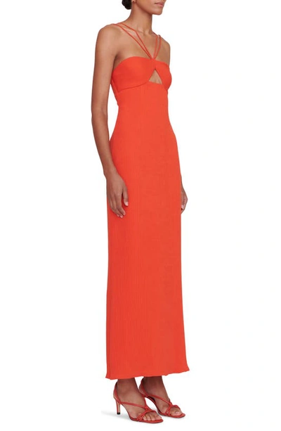 Shop Staud Gianna Cutout Rib Halter Dress In Papaya