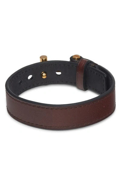 Shop Tom Ford Hollywood Leather Bracelet In Dark Brown/ Gold