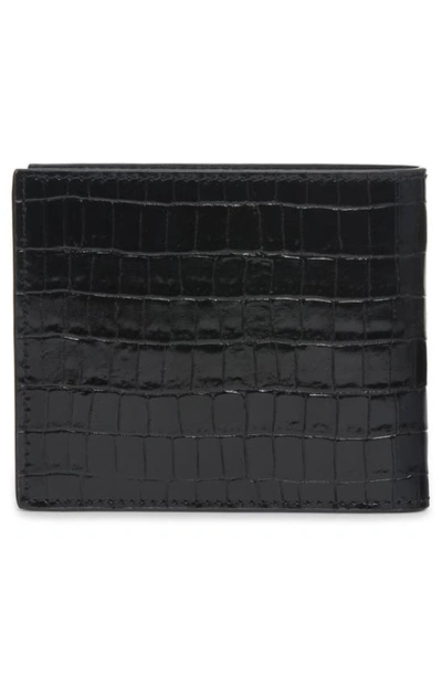 Shop Tom Ford T-line Croc Embossed Patent Leather Bifold Wallet In Black