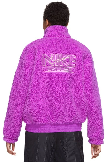 Shop Nike Sportswear Swoosh Plush Fleece Jacket In Vivid Purple/ Pink Oxford