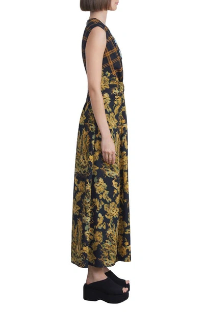 Shop Lafayette 148 Mixed Print Twist Waist Sleeveless Midi Dress In Golden Yellow Multi