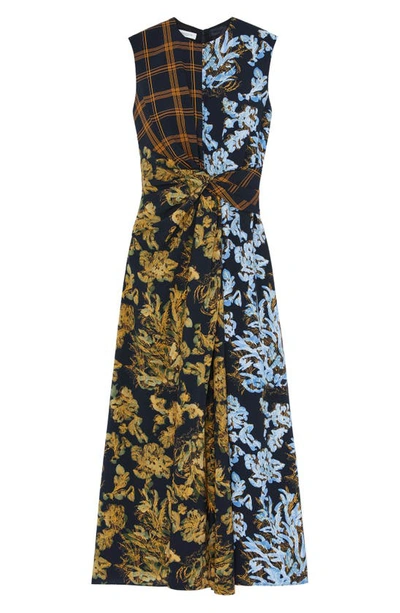 Shop Lafayette 148 Mixed Print Twist Waist Sleeveless Midi Dress In Golden Yellow Multi
