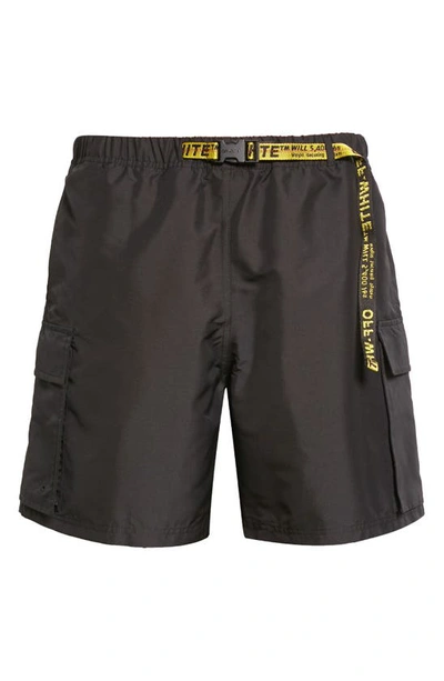 Shop Off-white Classic Belted Cargo Swim Trunks In Black/ Yellow