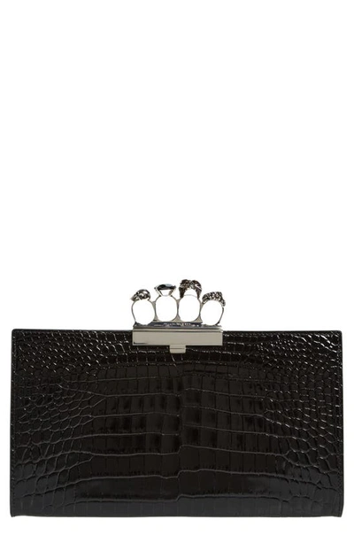 Shop Alexander Mcqueen Crystal Embellished Four-ring Flat Pouch In 1000 Black