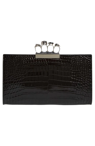 Shop Alexander Mcqueen Crystal Embellished Four-ring Flat Pouch In 1000 Black