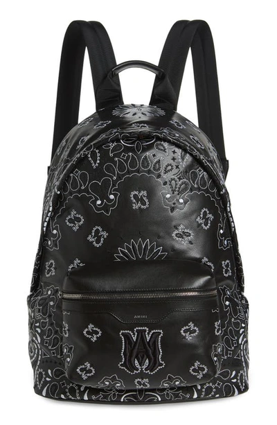 Shop Amiri Bandana Embroidery Leather Backpack In Black