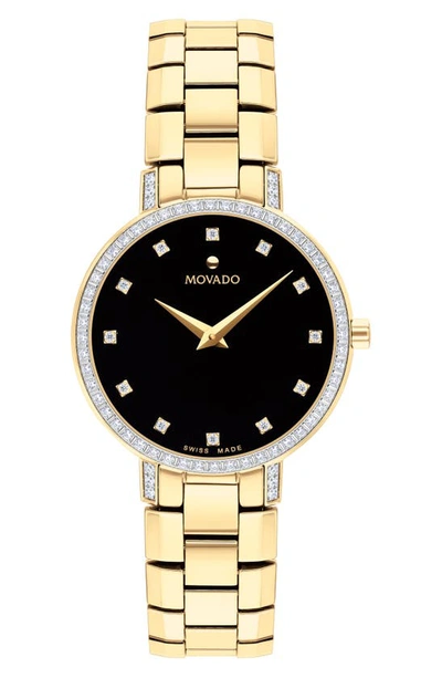 Shop Movado Faceto Diamond Bracelet Watch, 28mm In Black