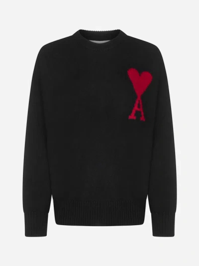 Shop Ami Alexandre Mattiussi Logo Cashmere Sweater In Black,red