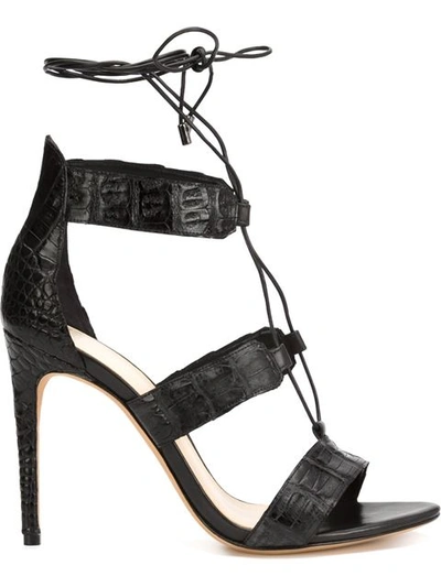 Alexandre Birman Crocodile Effect Sandals In Black