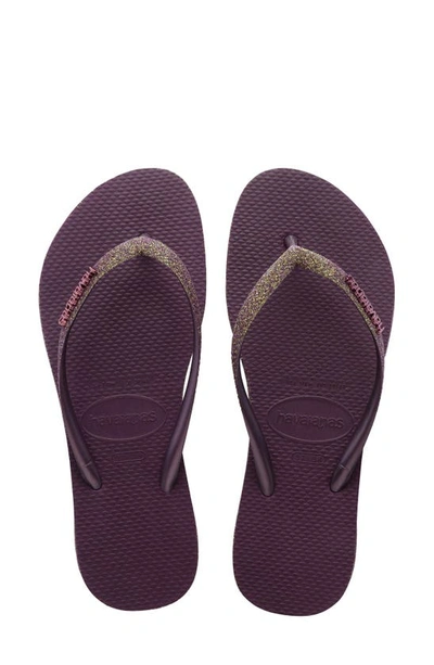 Shop Havaianas Slim Sparkle Flip Flop In Aubergine