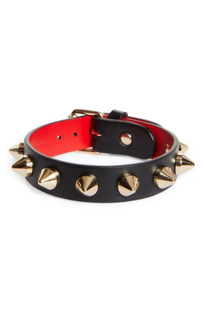 Shop Christian Louboutin Loubilink Studded Leather Bracelet In Black/ Gold