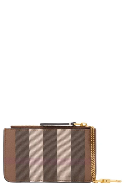 Shop Burberry Kelbrook Exaggerated Check Canvas Card Case With Key Ring In Dark Birch Brown