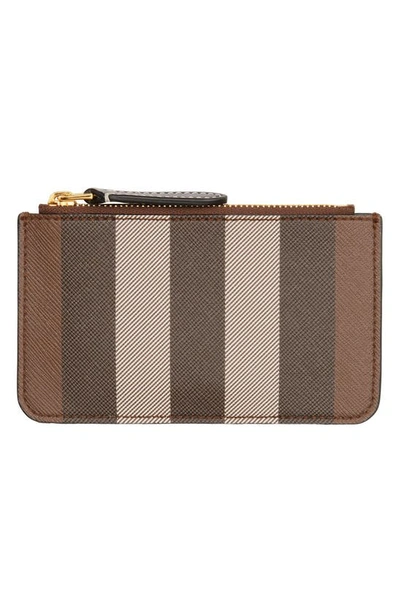 Shop Burberry Kelbrook Exaggerated Check Canvas Card Case With Key Ring In Dark Birch Brown