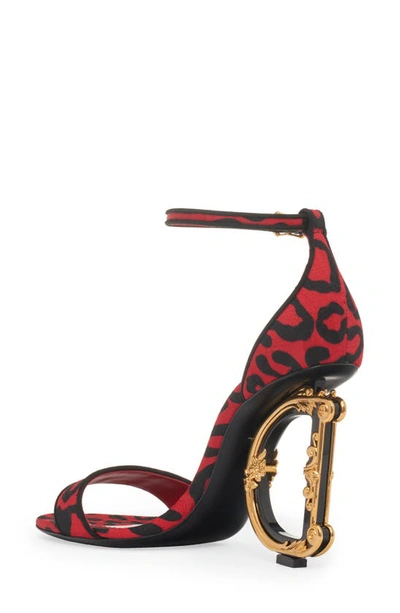 Shop Dolce & Gabbana Keira Baroque Dg Heel Sandal In Leo Nero Fdo Rosso