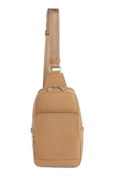 Hugo Boss Crosstown Leather Sling Pack In Medium Beige | ModeSens