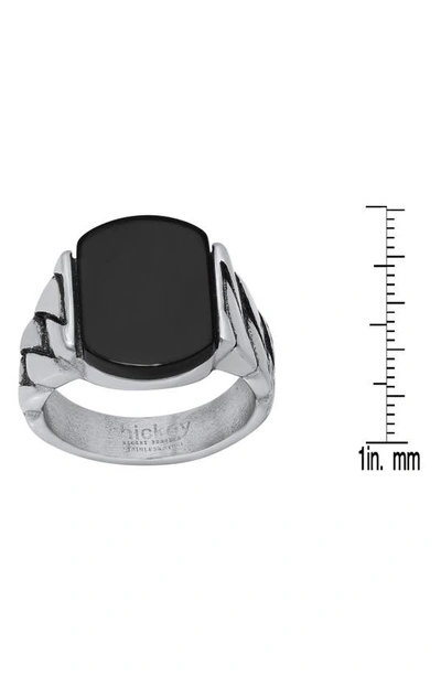 Shop Hmy Jewelry Stainless Steel Black Agate Ring In Steel/ Black
