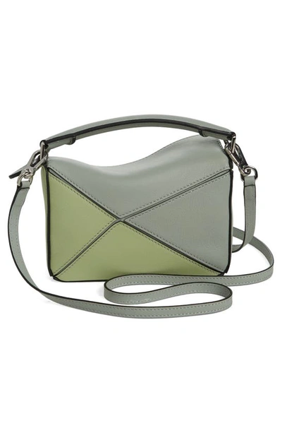 Shop Loewe Mini Puzzle Colorblock Leather Bag In Ash Grey/ Light Celadon
