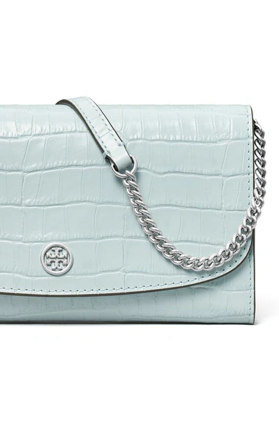 Tory Burch Robinson Embossed Leather Wallet On A Chain In Blue Mist