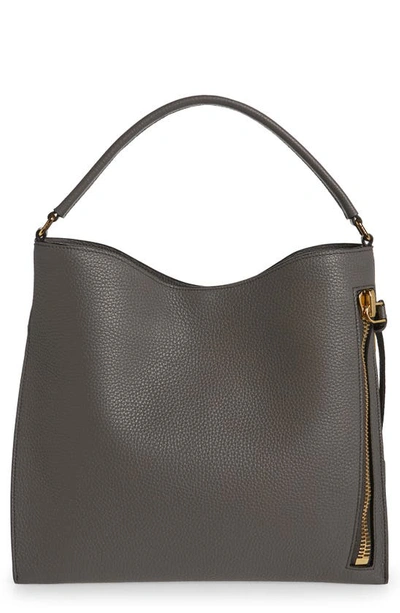 Shop Tom Ford Small Alix Grain Leather Hobo Bag In Graphite