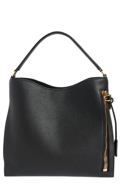Shop Tom Ford Small Alix Grain Leather Hobo Bag In Black