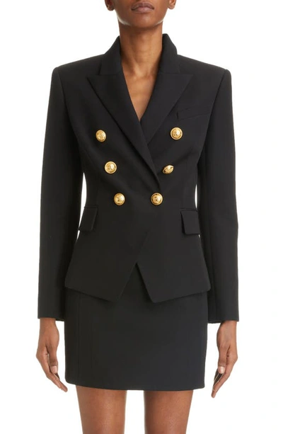 Shop Balmain Double Breasted Grain De Poudre Wool Jacket In Black