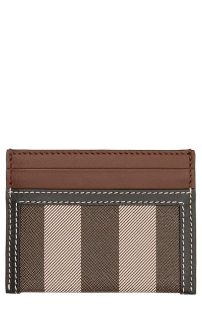 Shop Burberry Sandon Check Leather Card Case In Dark Birch Brown